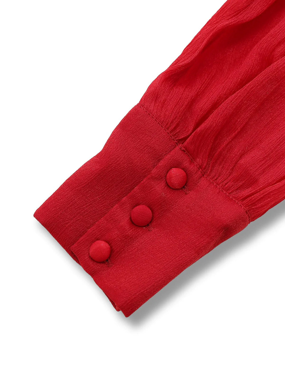 Rot 1960er Solide Gerüschtes Krawattenhals Langarm Kleid - Image 4