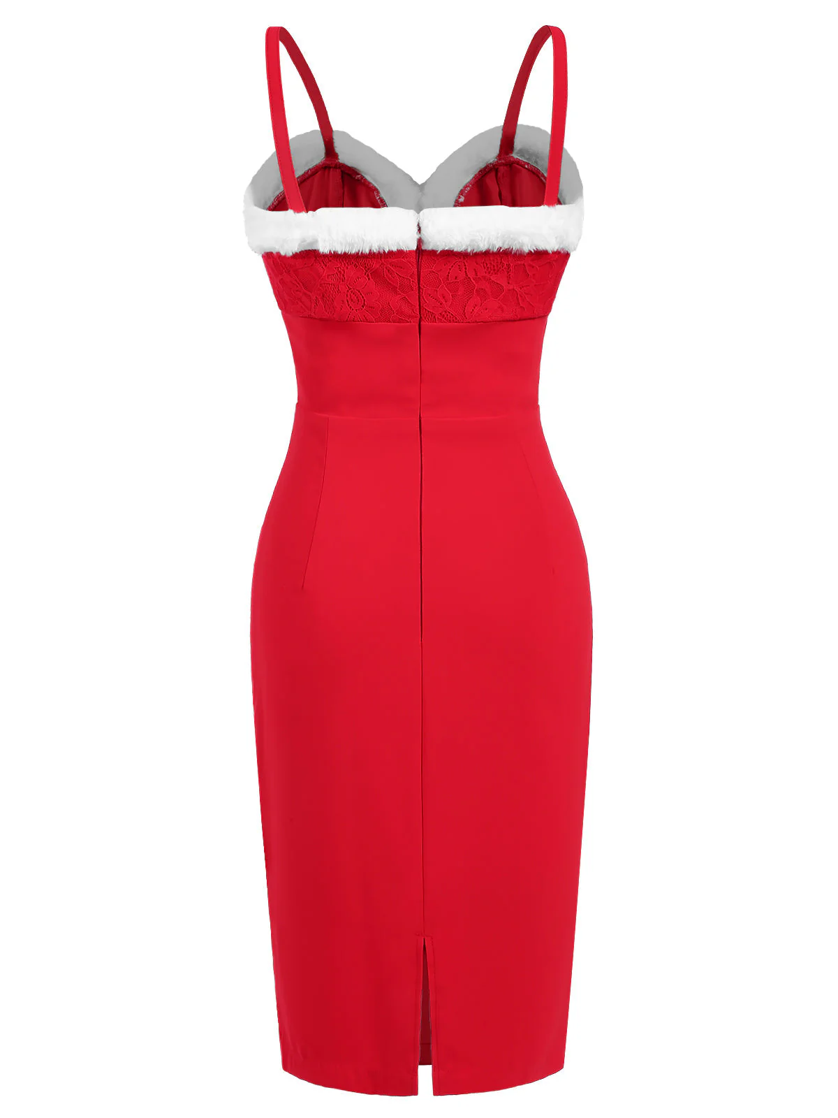 Rot 1960er Spaghetti Träger Weihnachten Plüschspitze Kleid - Image 5