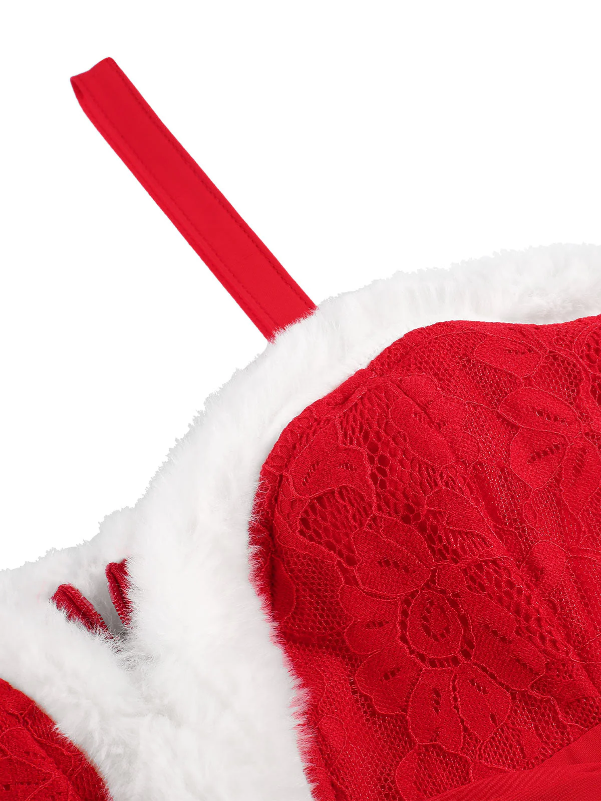 Rot 1960er Spaghetti Träger Weihnachten Plüschspitze Kleid - Image 6