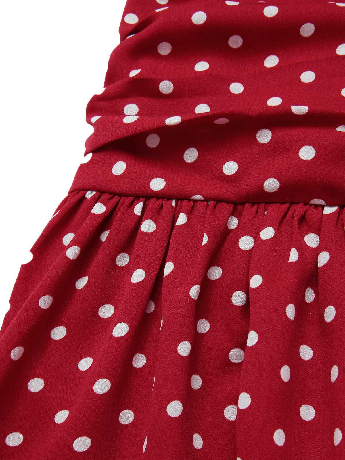 Rot 1960er Spitze Patchwork Tupfen Plissiertes Kleid - Image 6