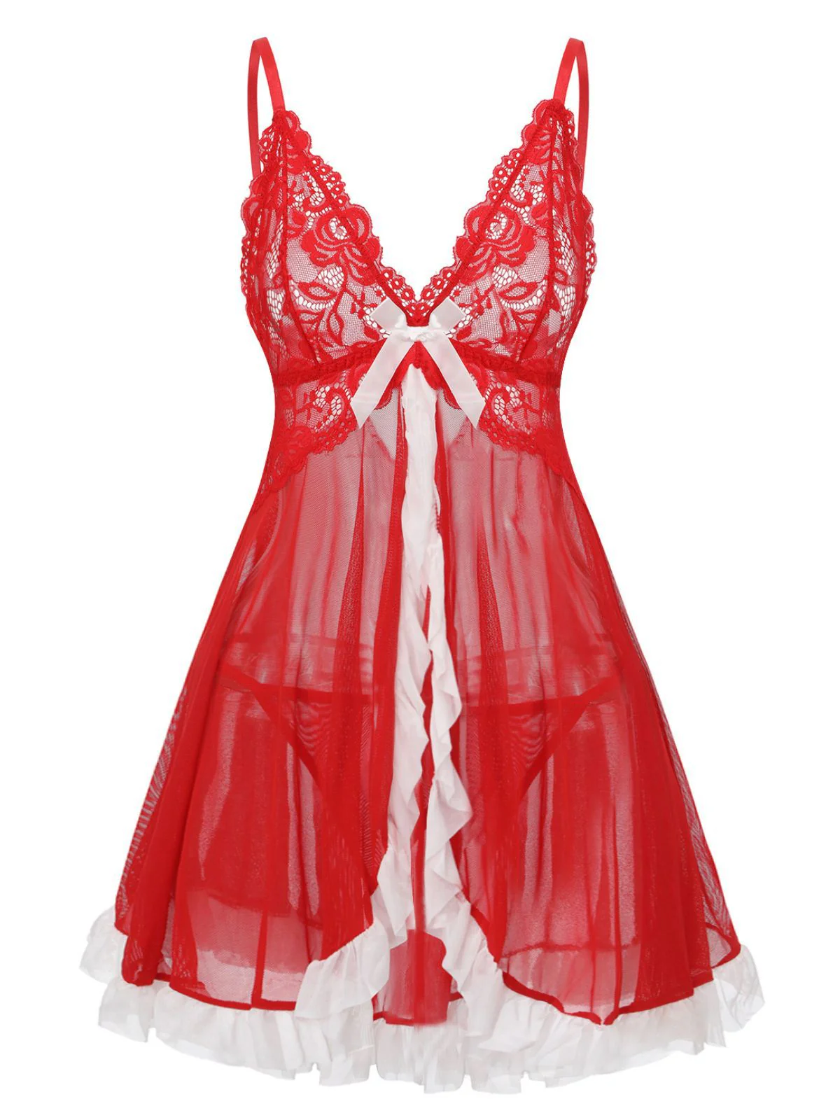 Rot 1960er Spitze Slip Nachthemd Set - Image 2