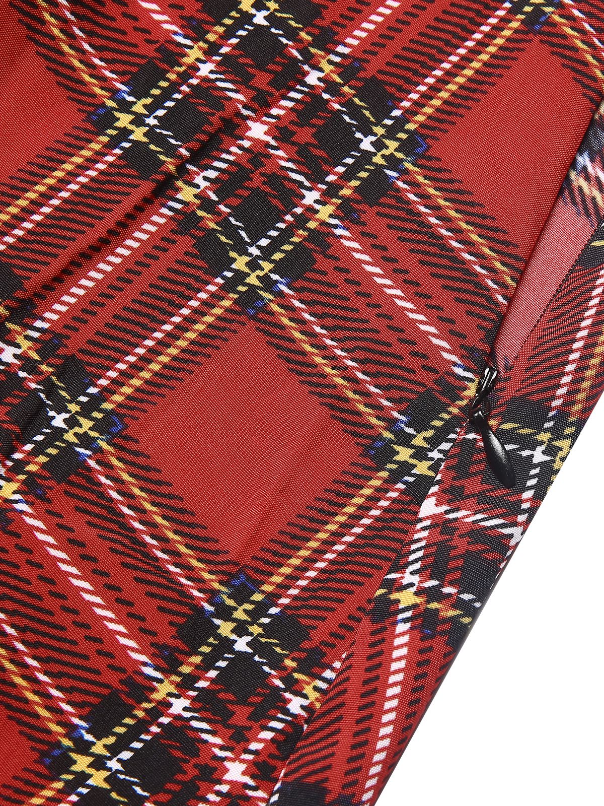 Rot 1960er Tartan Plaids Rüschensaum Gürtel Kleid - Image 5