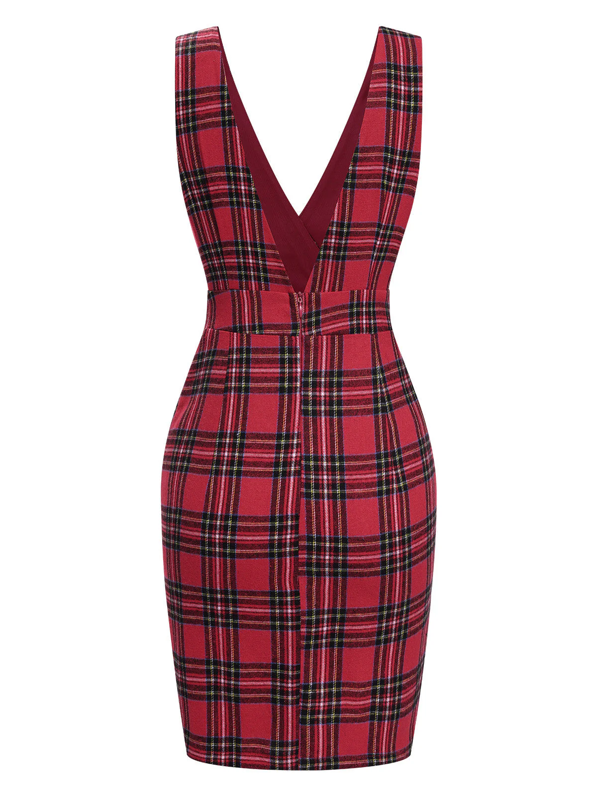 Rot 1960er Tartan Plaids Straps Kleid - Image 3
