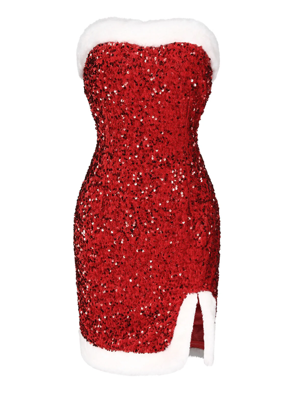 Rot 1960er Trägerlos Pailletten Kleid - Image 6