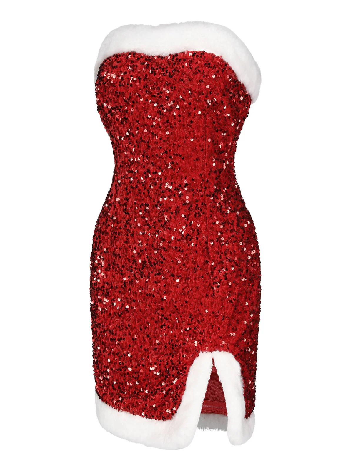 Rot 1960er Trägerlos Pailletten Kleid - Image 7