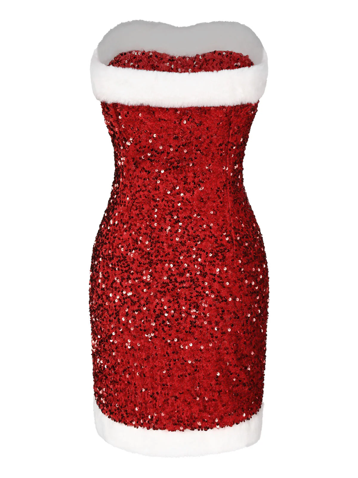 Rot 1960er Trägerlos Pailletten Kleid - Image 8
