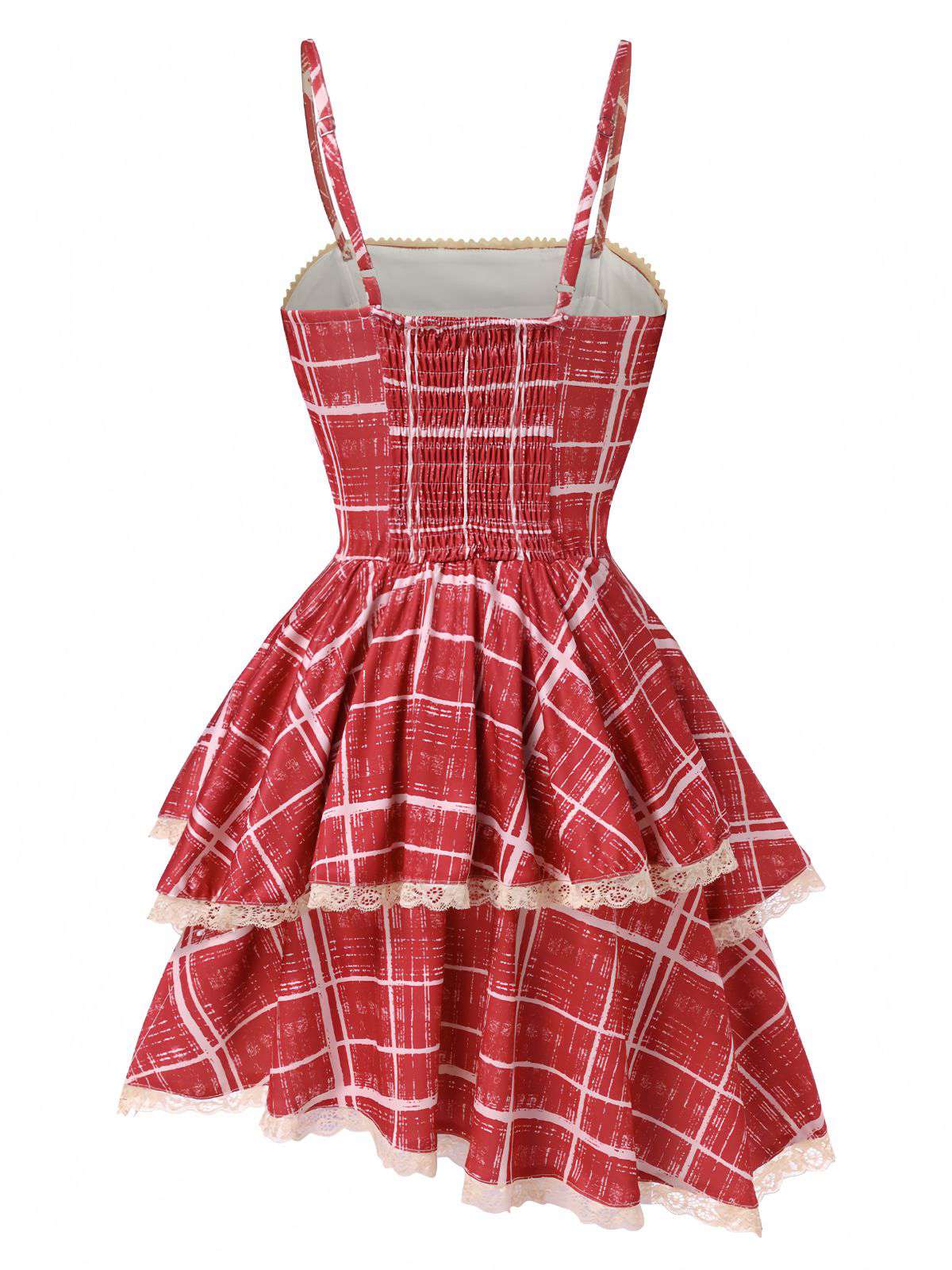 Rot 1960er Unregelmäßiger Lagensaum Plaid Träger Kleid - Image 2