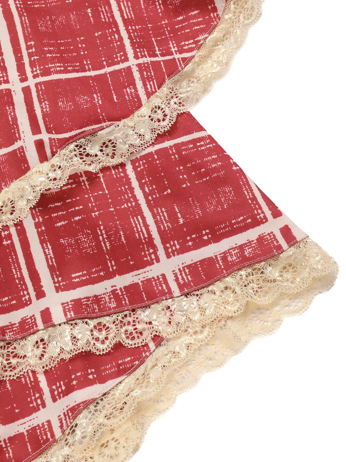 Rot 1960er Unregelmäßiger Lagensaum Plaid Träger Kleid - Image 3