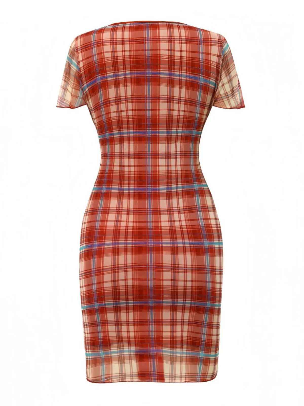 Rot 1960er V-Ausschnitt Bogen Plaid Bleistift Kleid - Image 2