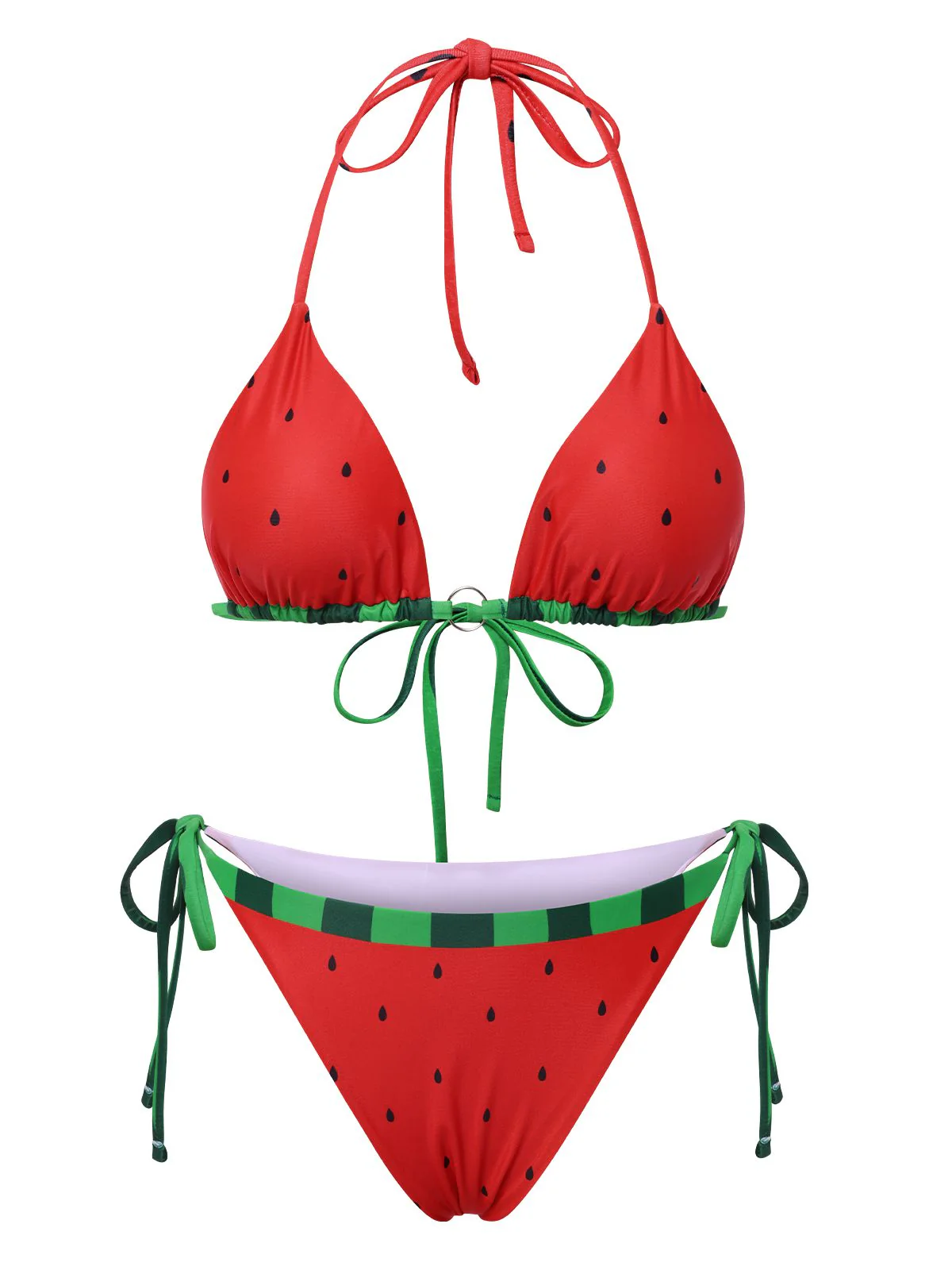 Rot 1960er Wassermelone Bogen Tie Bikini Set - Image 3