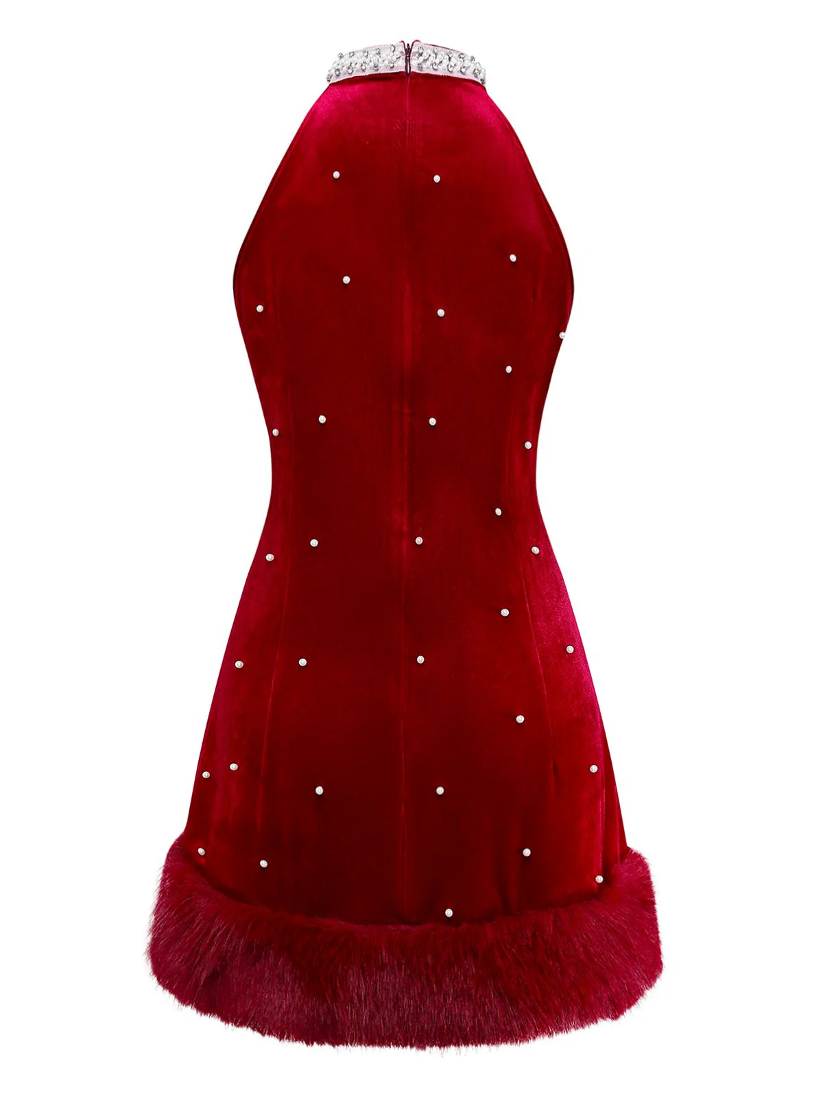 Rot 1960er Weihnachten Perlen Bogen Samt Kleid - Image 4