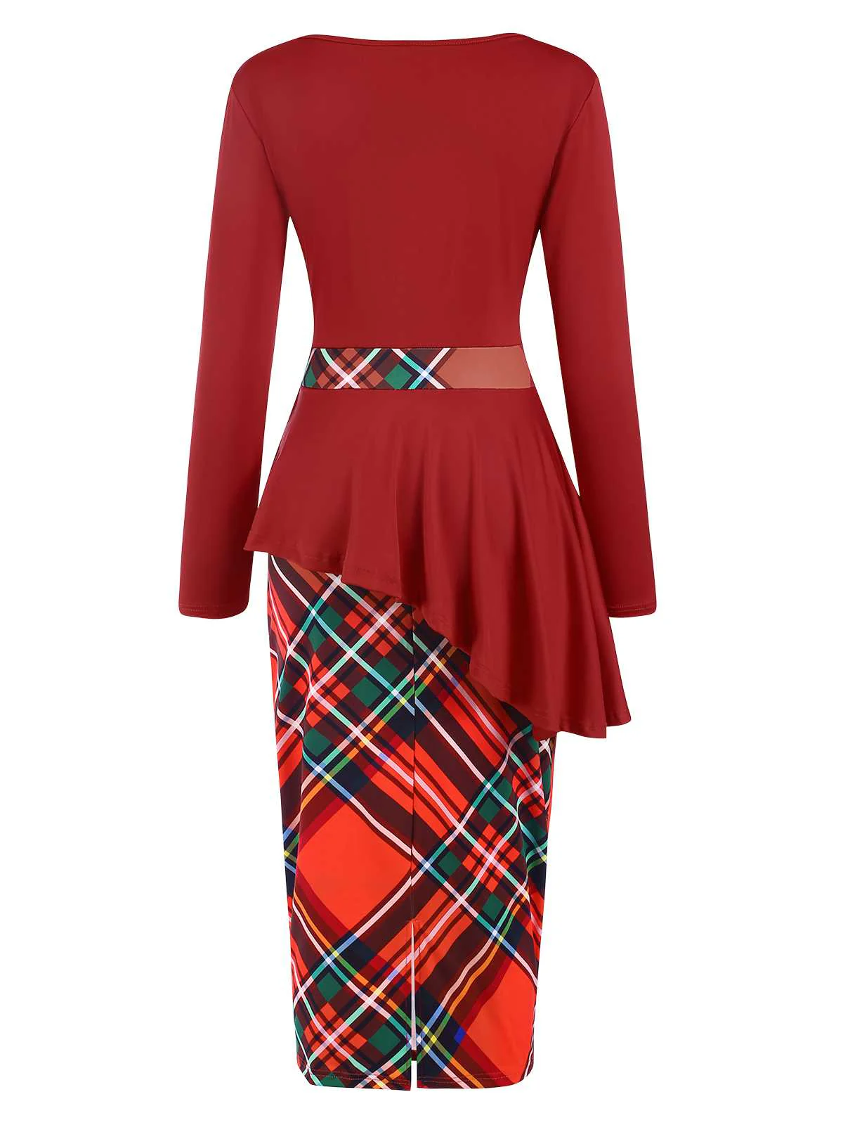 Rot 1960er Weihnachten Plaids Patchwork Kleid - Image 2
