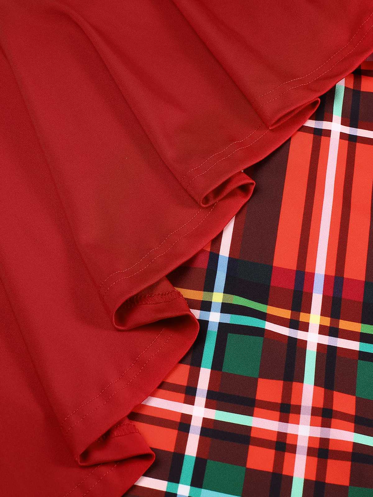 Rot 1960er Weihnachten Plaids Patchwork Kleid - Image 4