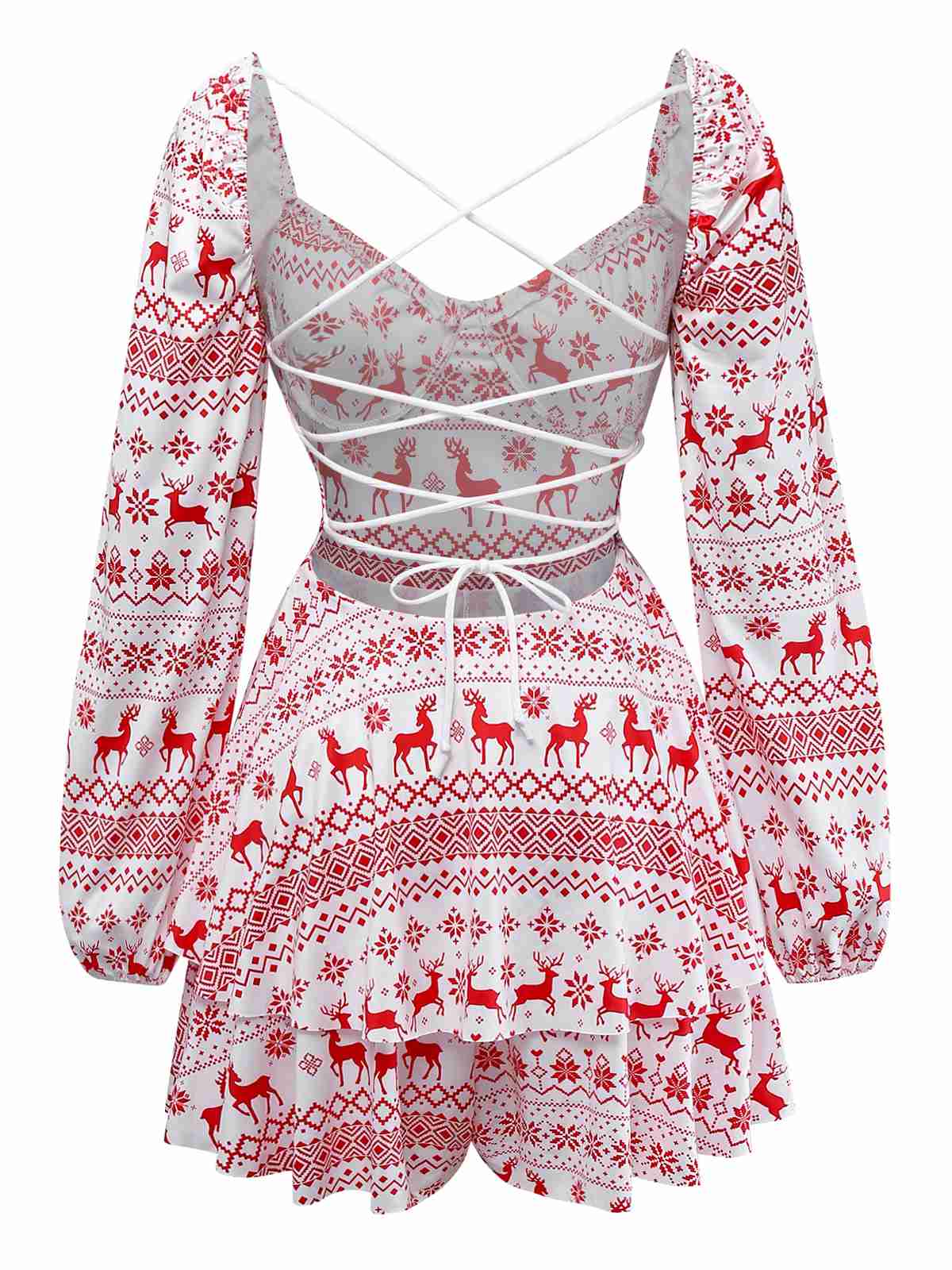 Rot 1960er Weihnachten Reindeer Schnürung Rückenfrei Kleid - Image 3