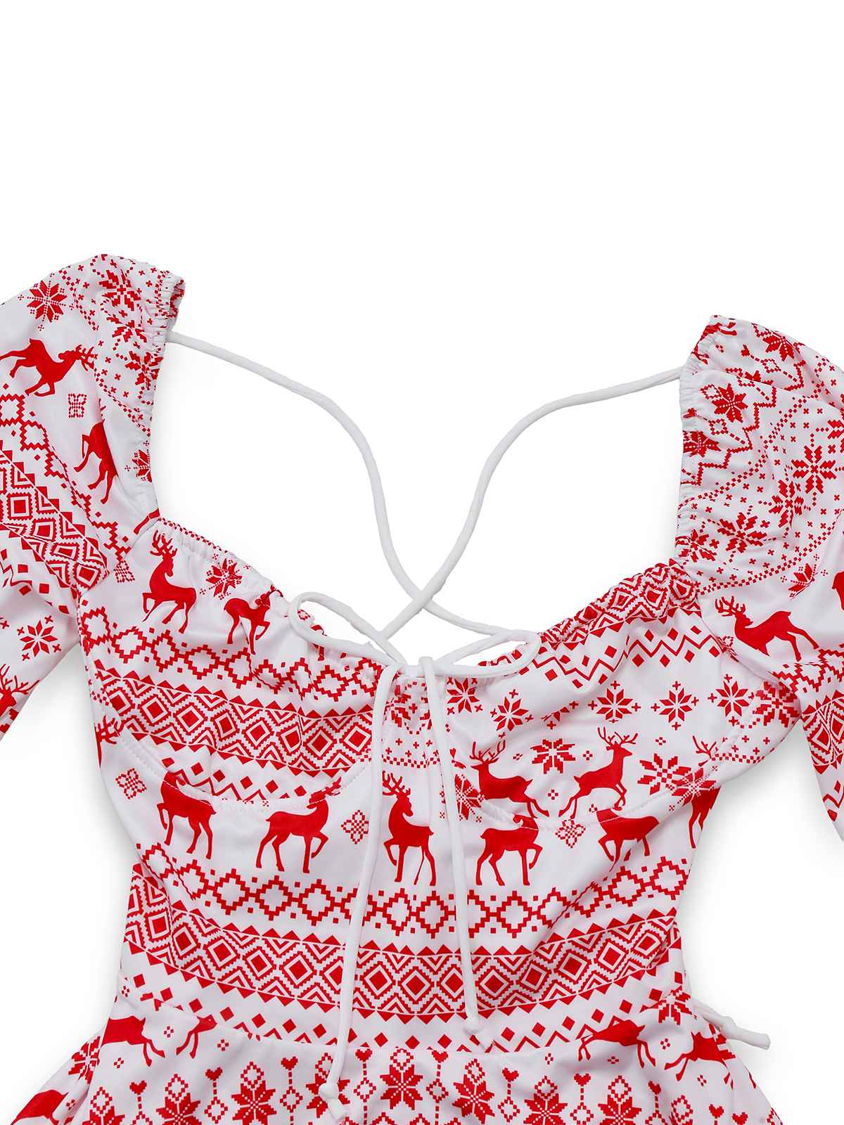 Rot 1960er Weihnachten Reindeer Schnürung Rückenfrei Kleid - Image 4