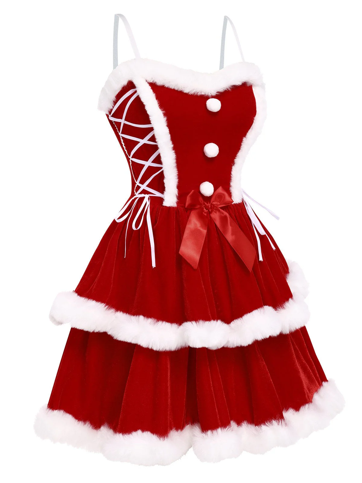 Rot 1960er Weihnachten Samt Doppelschicht Kleid - Image 2