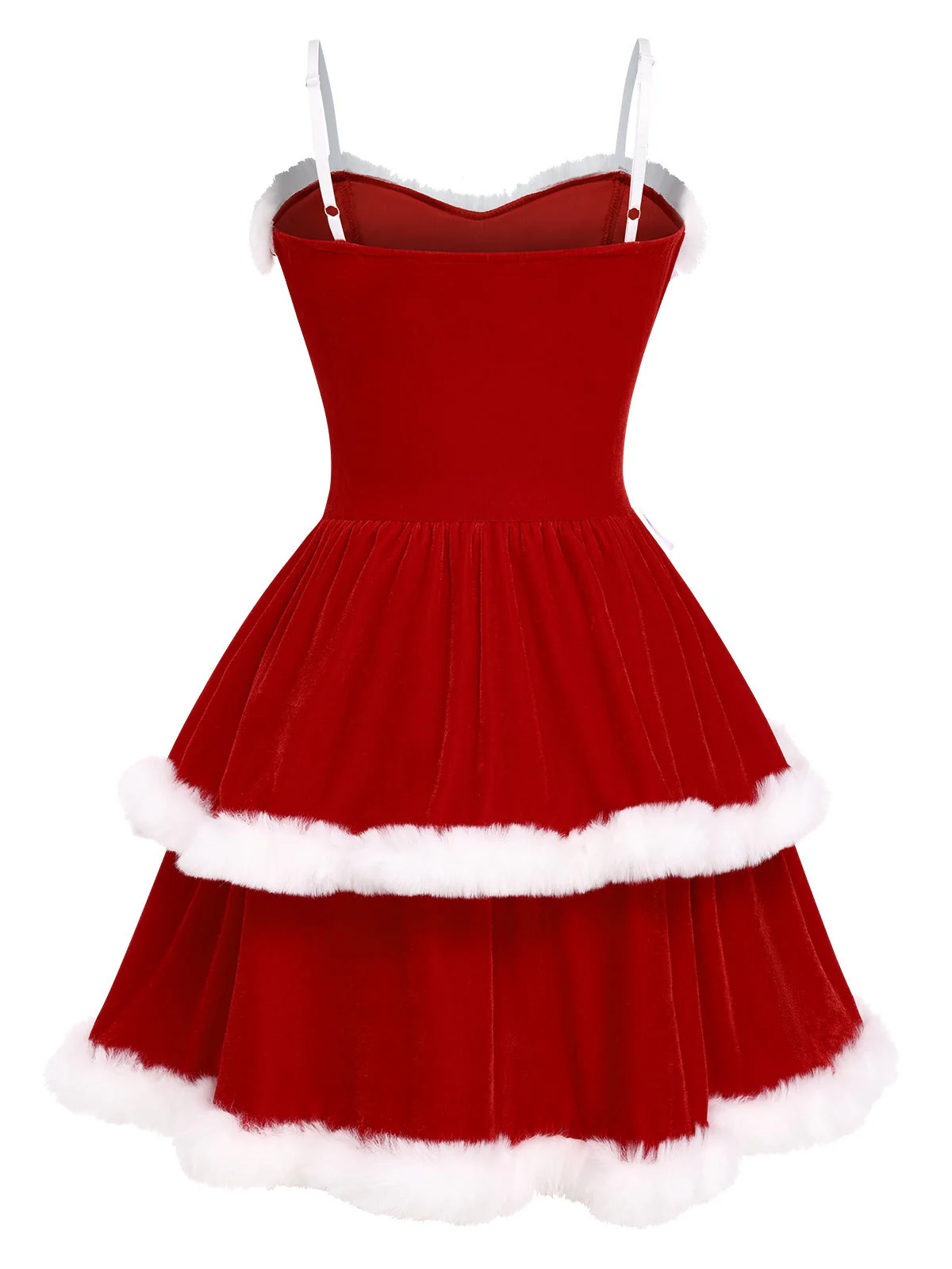 Rot 1960er Weihnachten Samt Doppelschicht Kleid - Image 3