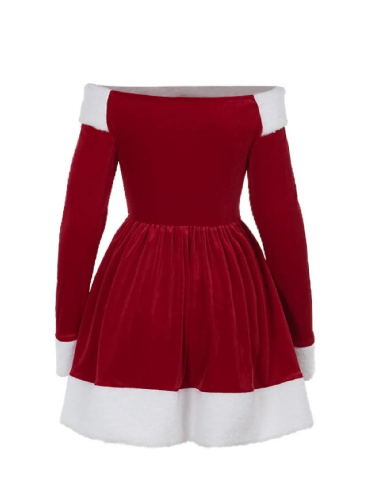 Rot 1960er Weihnachten Samt Schulterfrei Langarm Kleid - Image 3