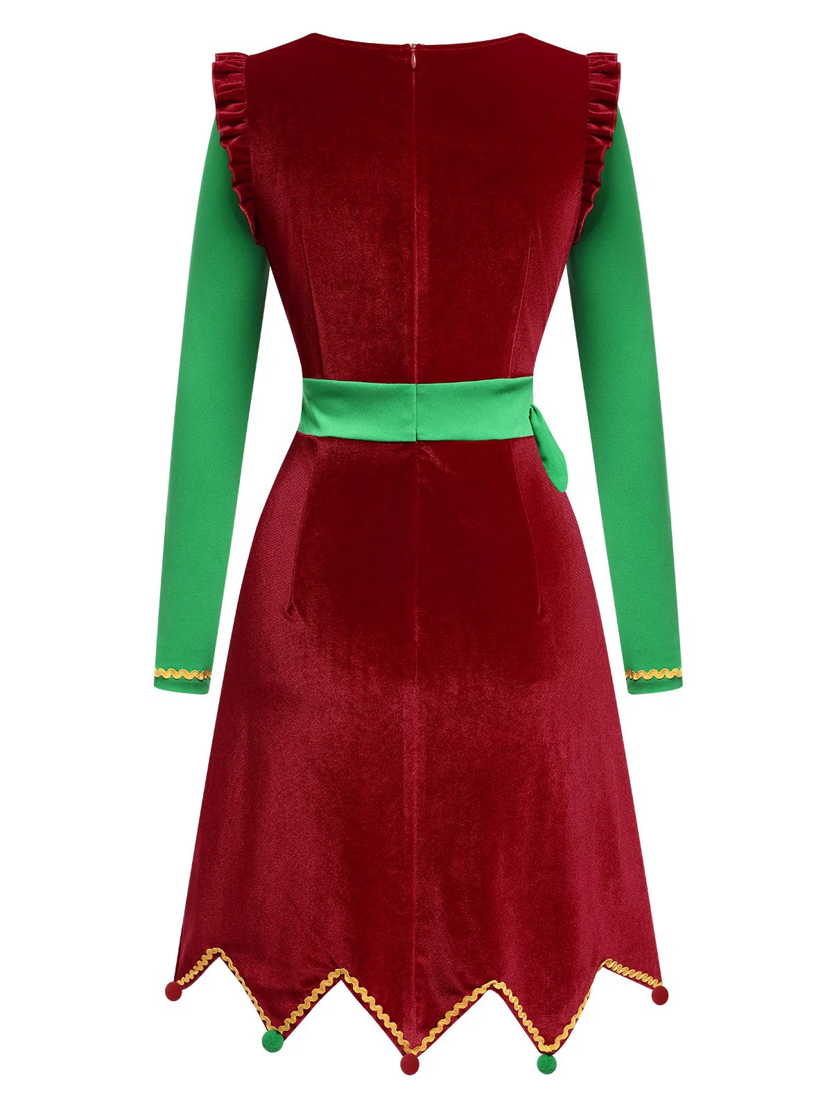 Rot 1960er Weihnachten Wellensaum Kontrast Kleid - Image 3