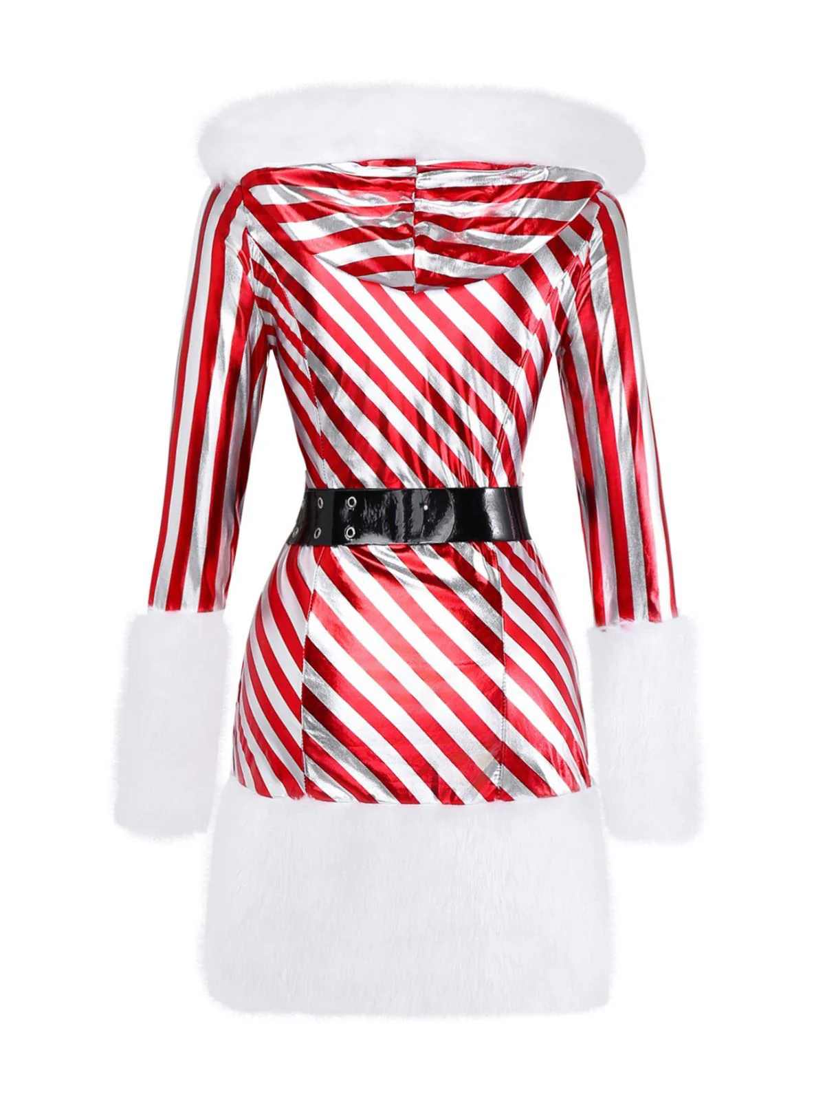 Rot 1960er Zuckerstange Streifen Kapuze Kleid & Beinwärmer - Image 3