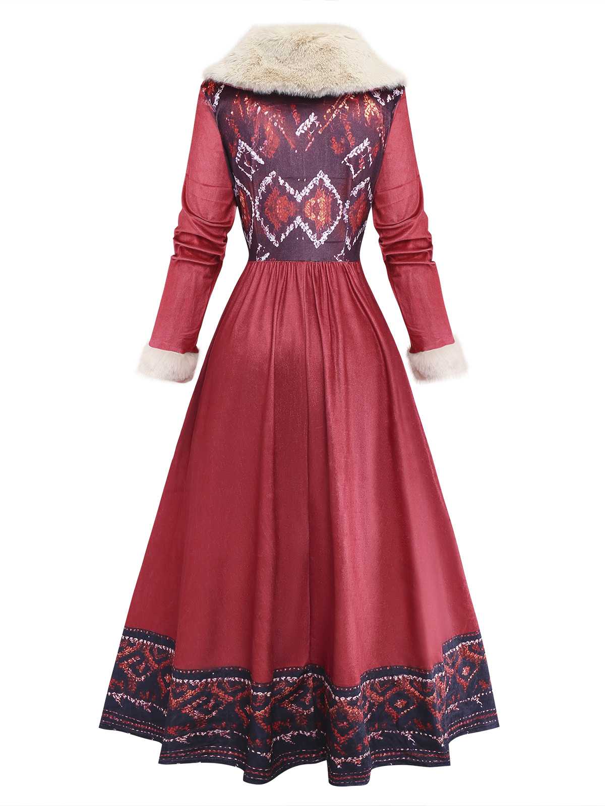 Rot 1970er Abnehmbar Pelz Kragen Boho Kleid - Image 3