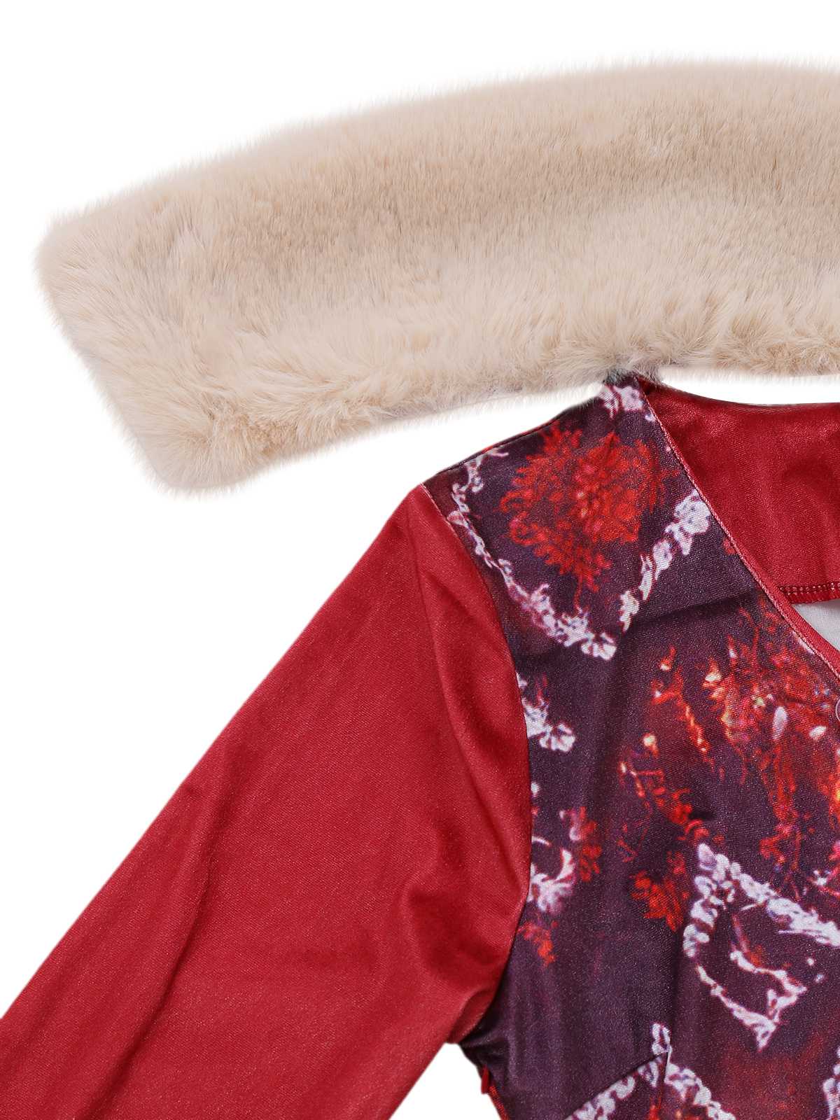 Rot 1970er Abnehmbar Pelz Kragen Boho Kleid - Image 6