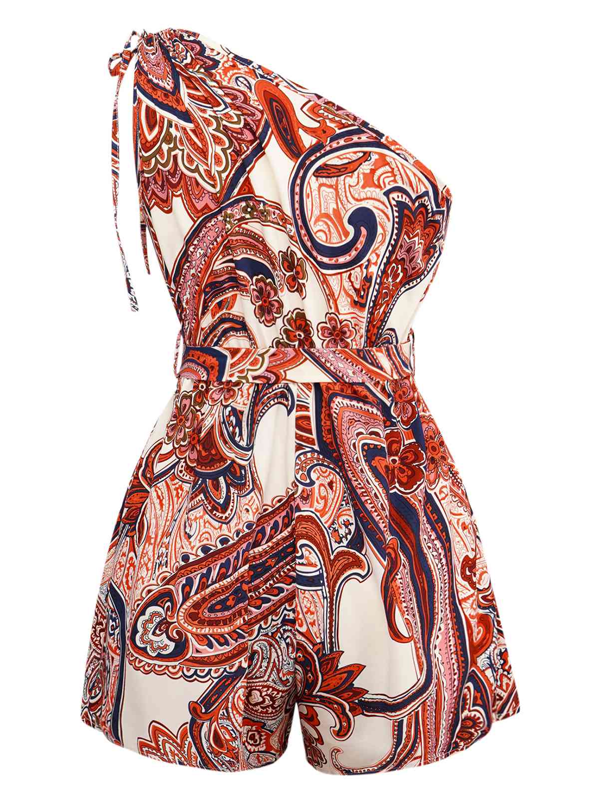 Rot 1970er Eine Schulter Bohemien Blumen Romper - Image 2