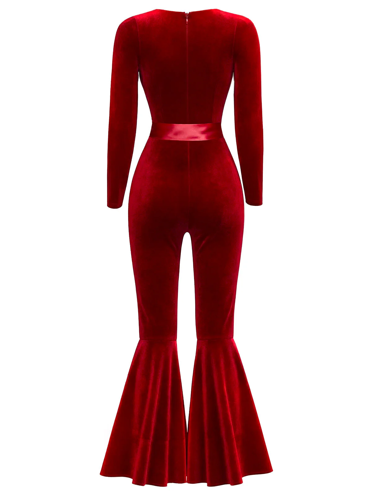 Rot 1970er Herzförmiger Ausgestelltes Bein Samt Jumpsuit - Image 2
