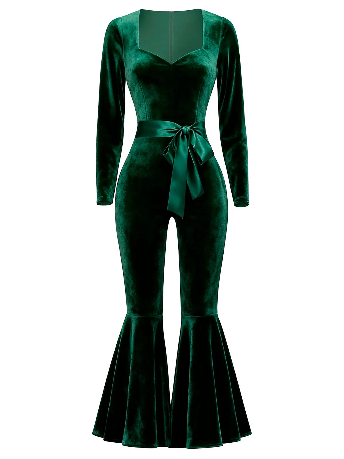Rot 1970er Herzförmiger Ausgestelltes Bein Samt Jumpsuit - Image 4