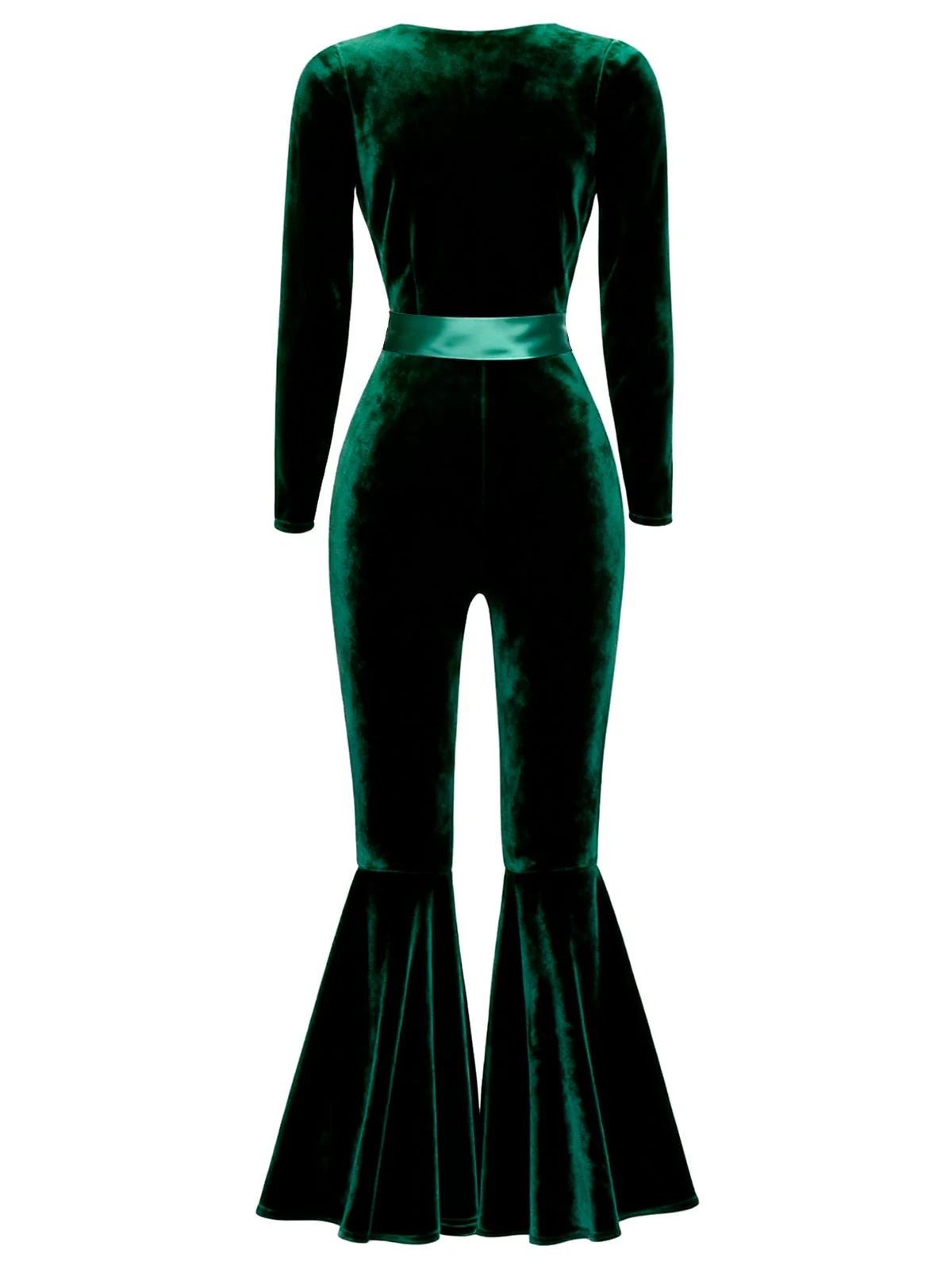 Rot 1970er Herzförmiger Ausgestelltes Bein Samt Jumpsuit - Image 5