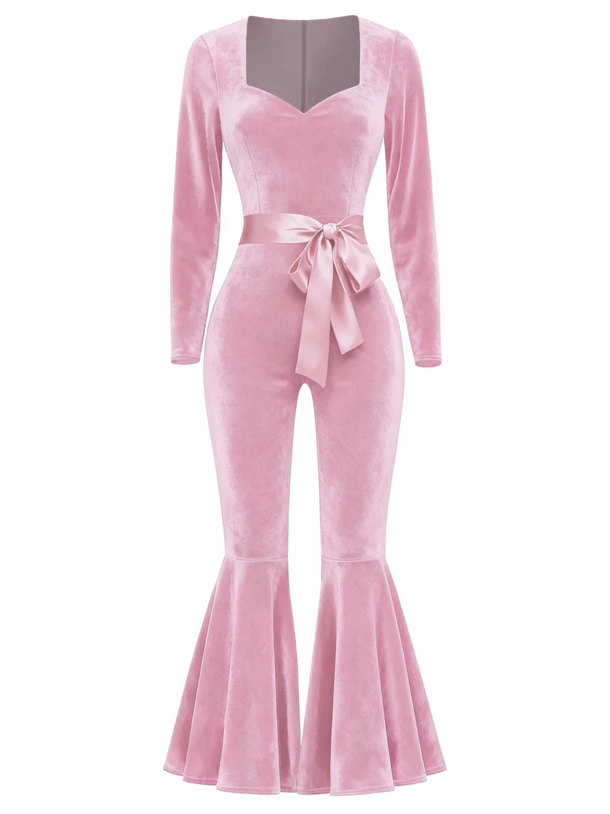 Rot 1970er Herzförmiger Ausgestelltes Bein Samt Jumpsuit - Image 6