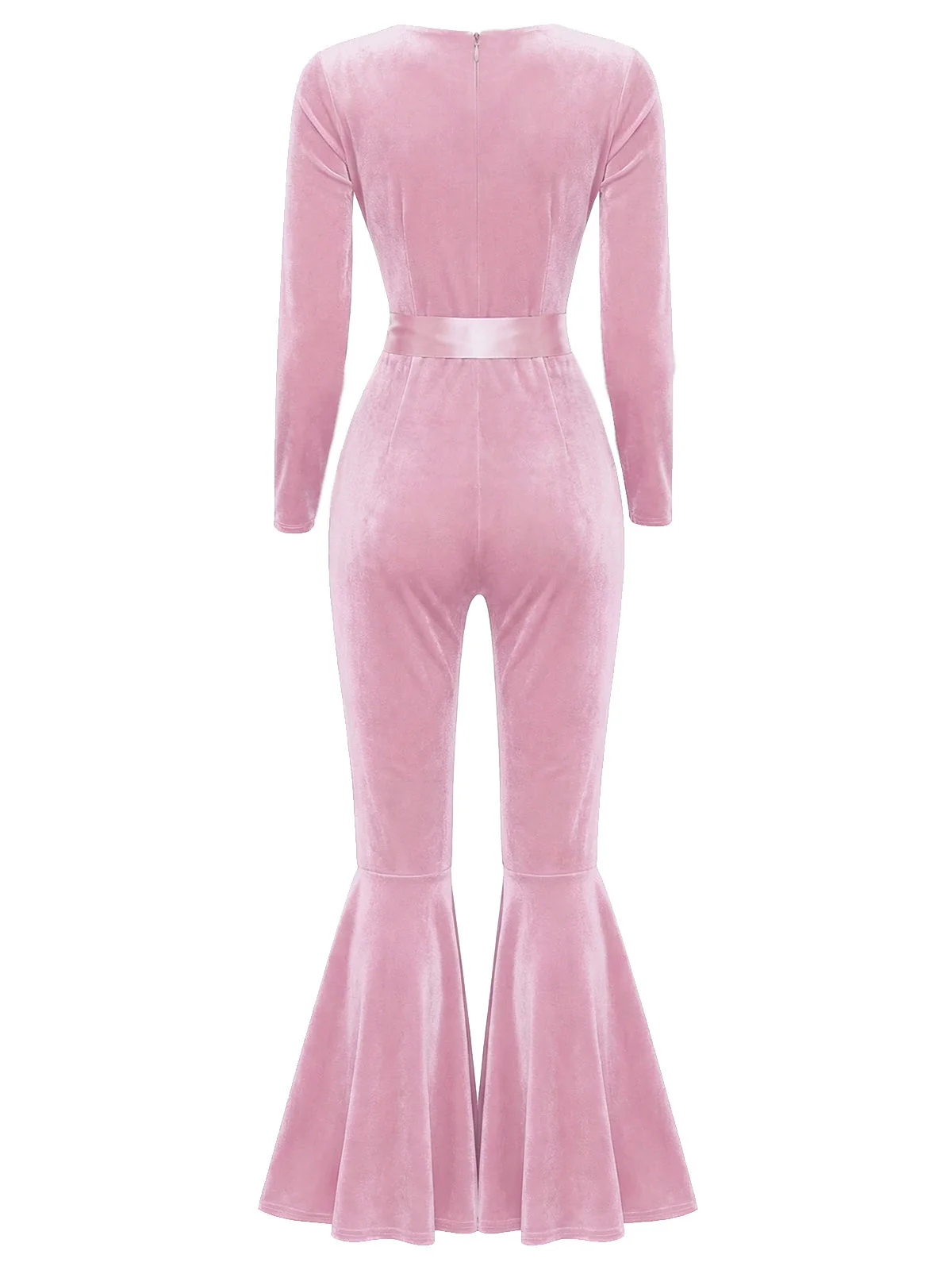 Rot 1970er Herzförmiger Ausgestelltes Bein Samt Jumpsuit - Image 7