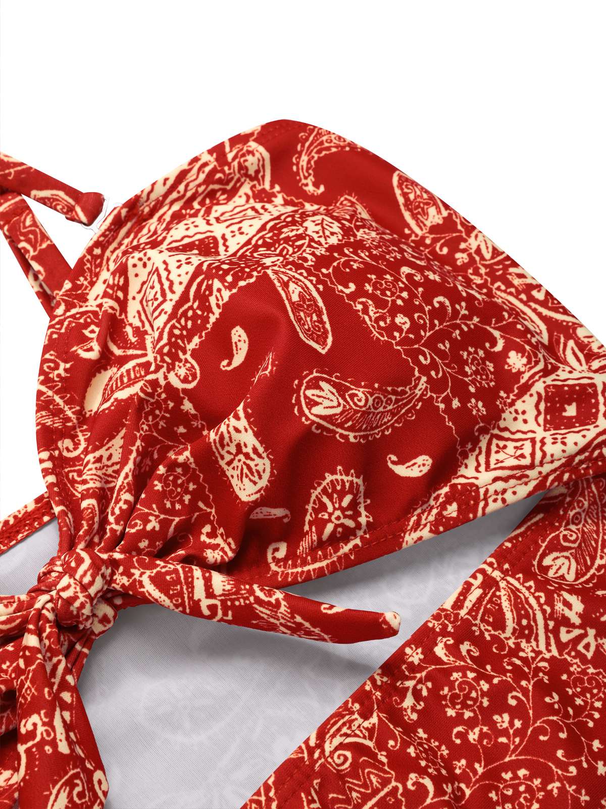 Rot 1970er Paisley Hohl Spaghetti Träger Badeanzug - Image 6
