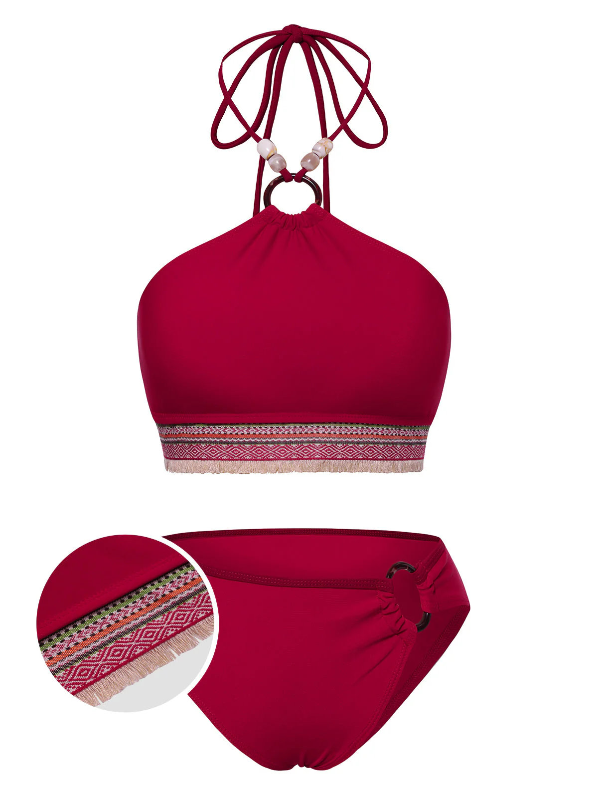 Rot 1970er Prinzessin-Stil Sicken Halfter Bikini Set - Image 2