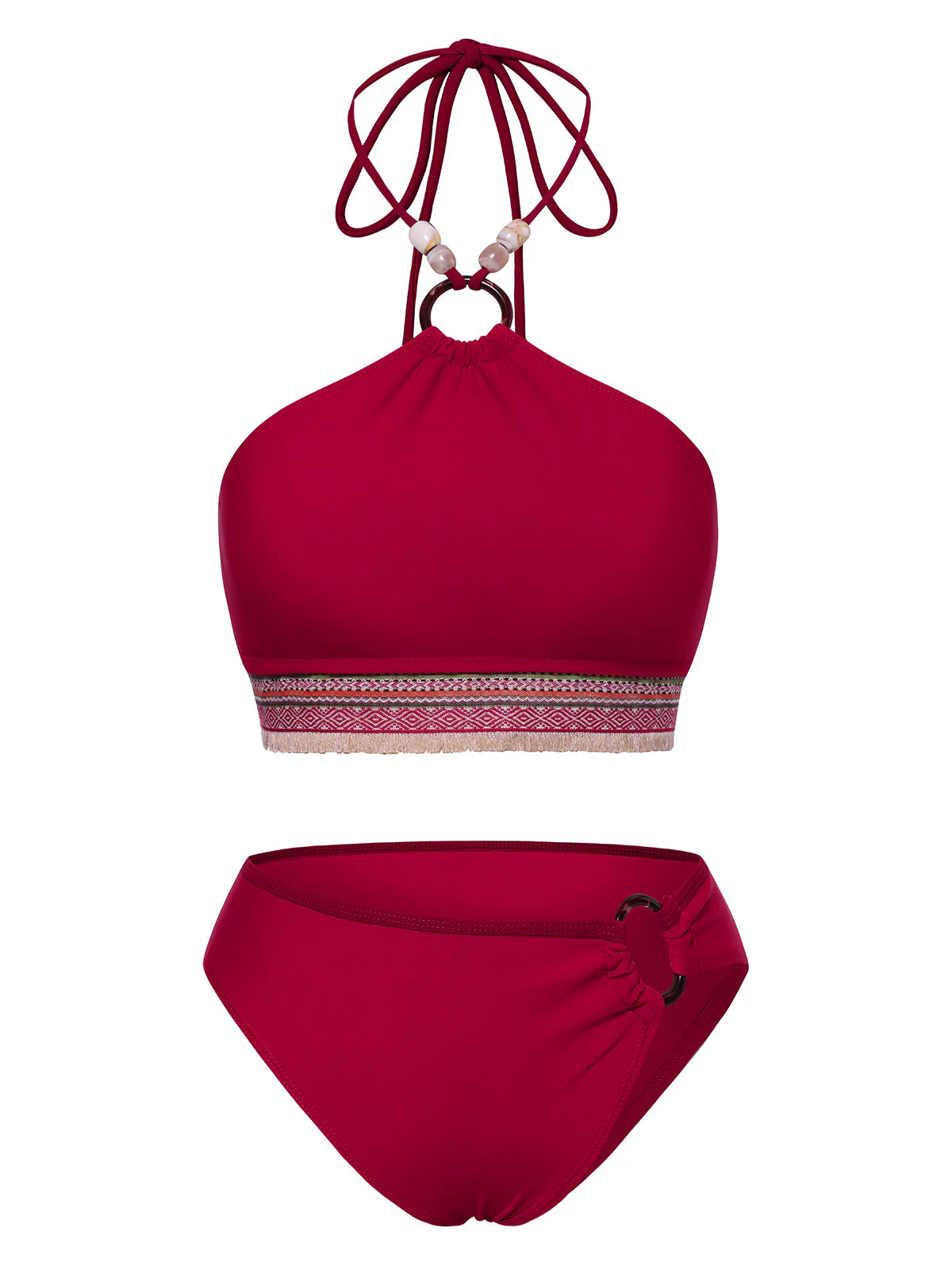 Rot 1970er Prinzessin-Stil Sicken Halfter Bikini Set - Image 3