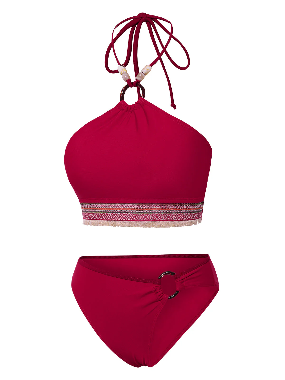 Rot 1970er Prinzessin-Stil Sicken Halfter Bikini Set - Image 4