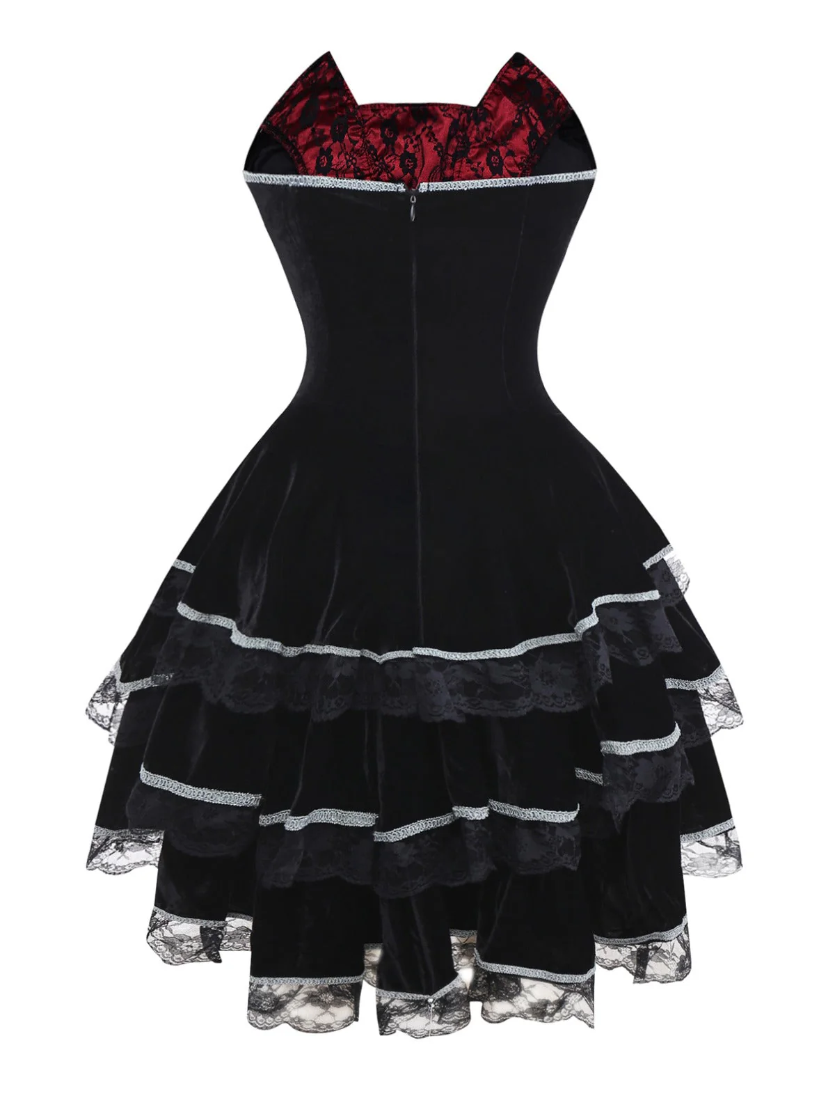 Rot 1970er Schläger Trägerlos Spitze Hoch-Tief Saum Kleid - Image 2