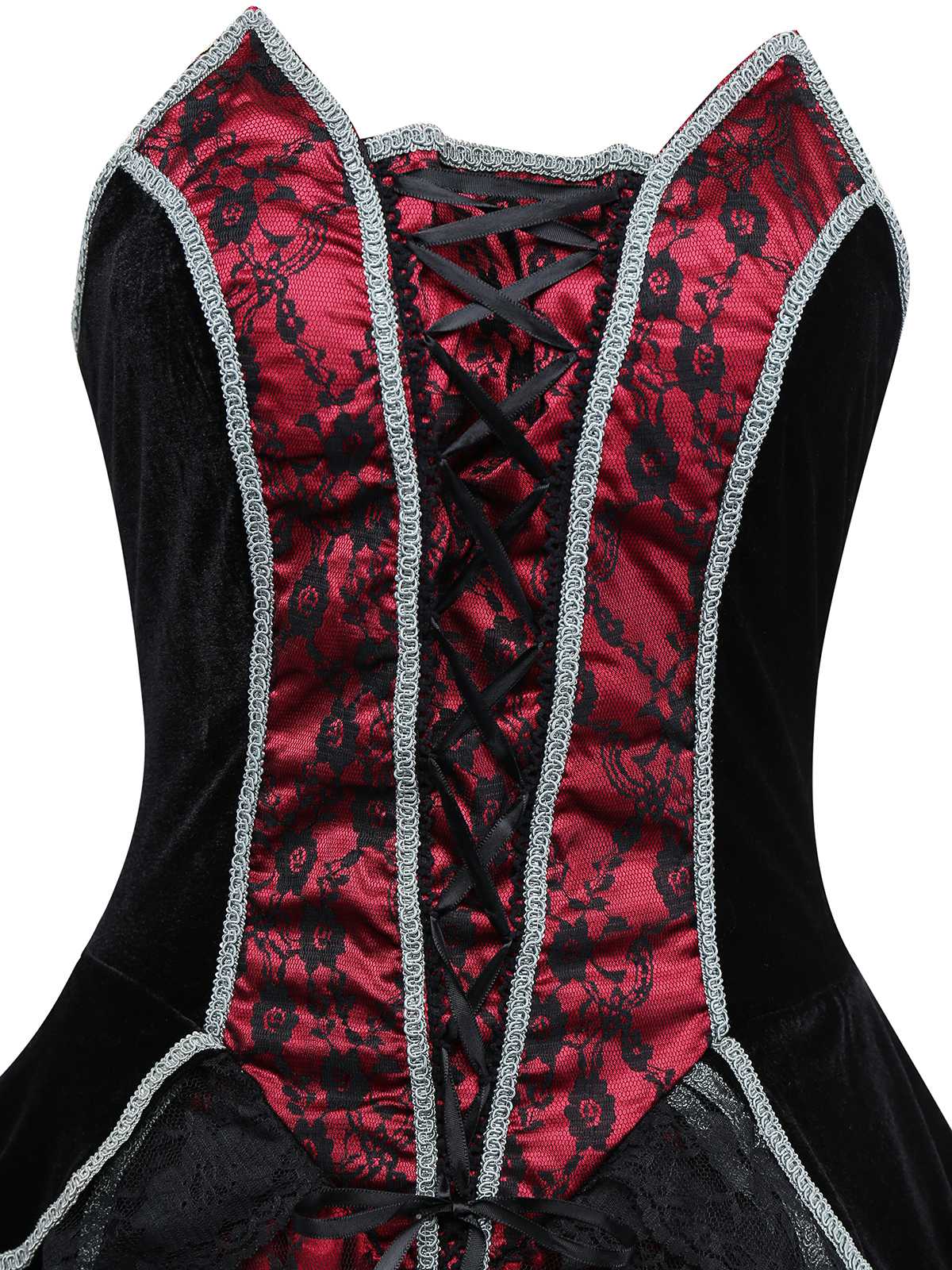 Rot 1970er Schläger Trägerlos Spitze Hoch-Tief Saum Kleid - Image 3