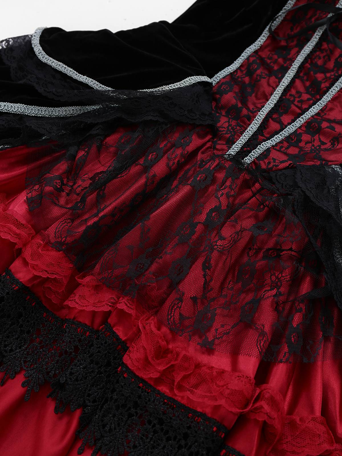 Rot 1970er Schläger Trägerlos Spitze Hoch-Tief Saum Kleid - Image 4