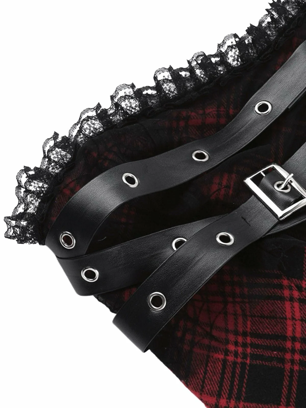 Rot 1970er Spinnennetz Netz Tartan Trägerlos Kleid - Image 4