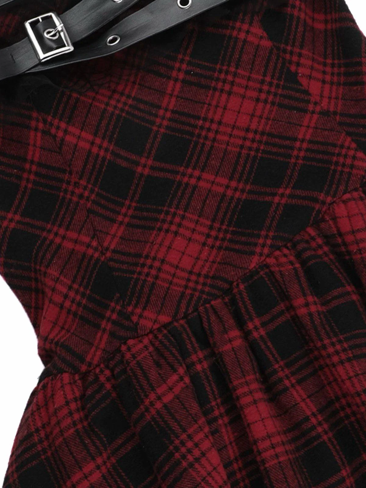 Rot 1970er Spinnennetz Netz Tartan Trägerlos Kleid - Image 5