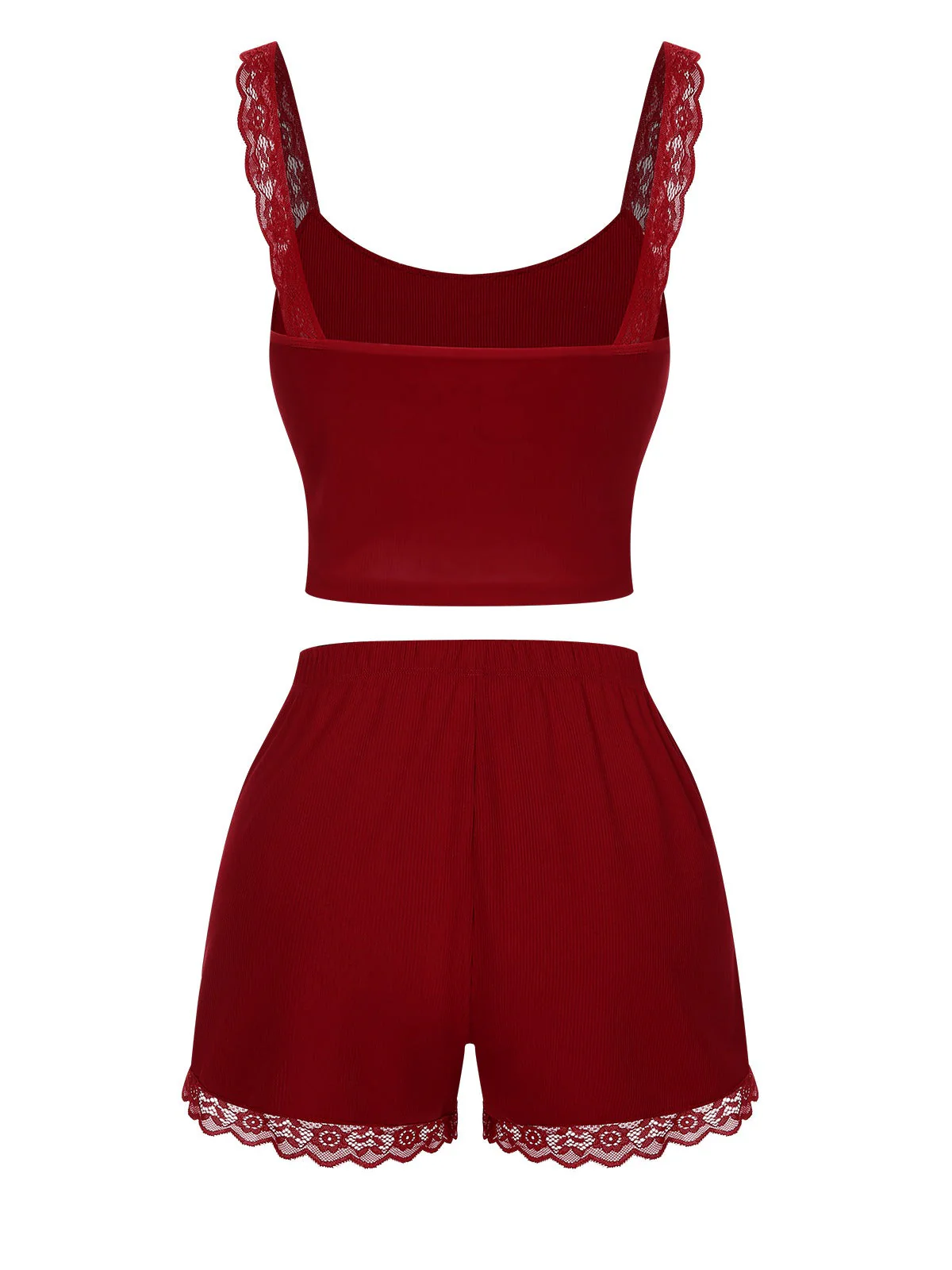 Rot 1970er Spitze Beschnitten Träger Pyjama - Image 3