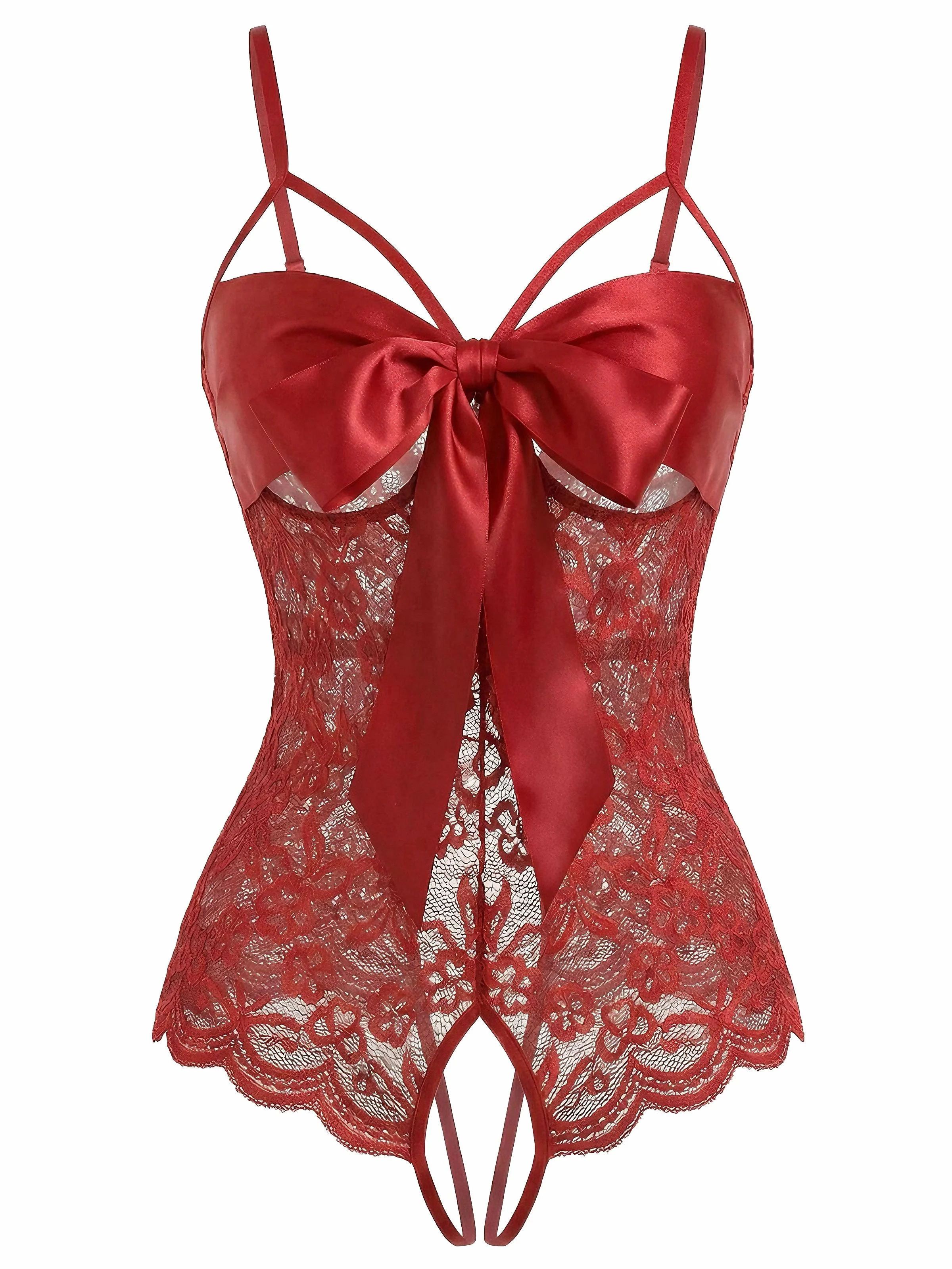 Schwarz 1970er Spitze Satin Bogen Verstellbar Träger Dessous - Image 8