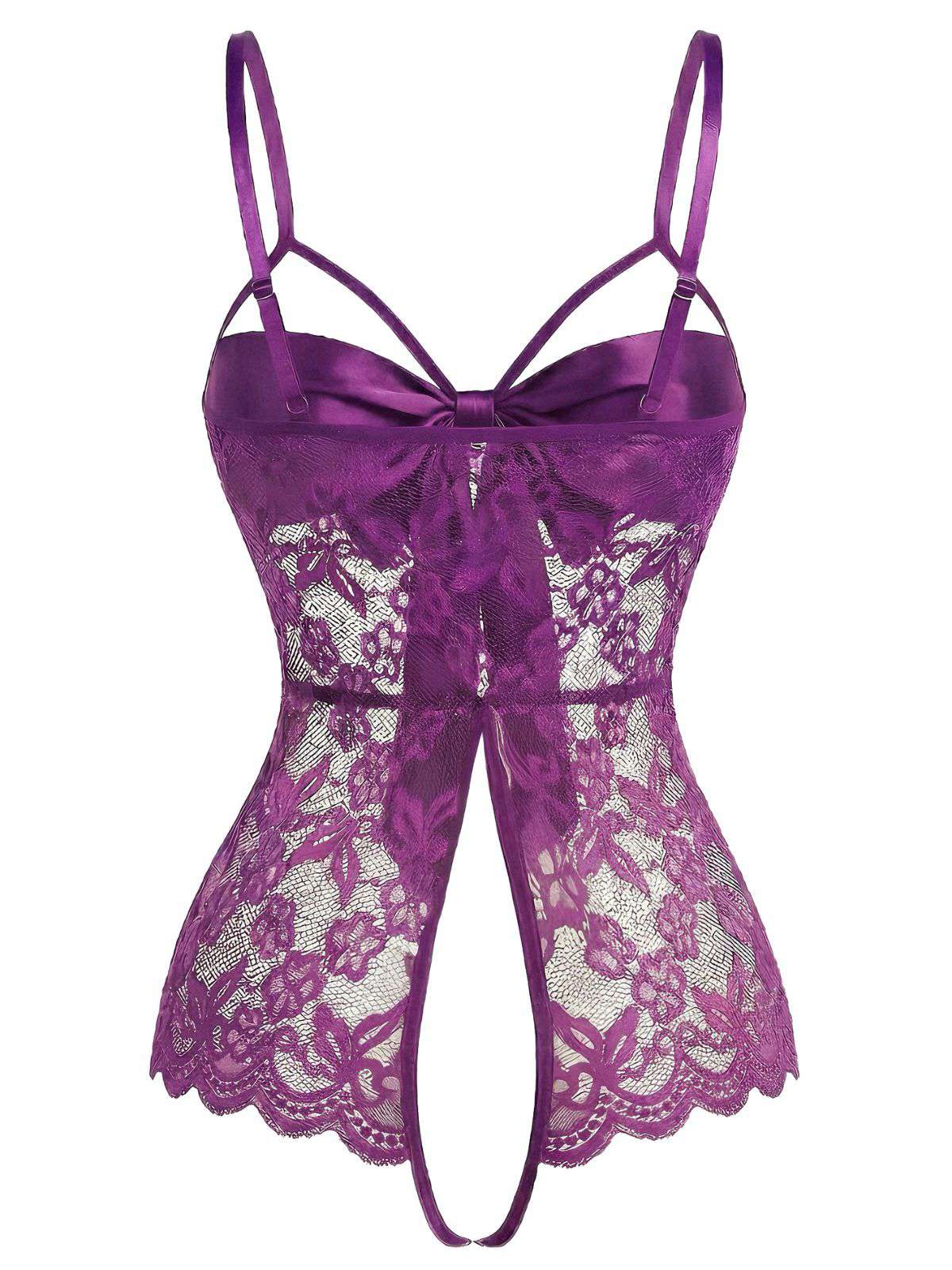 Schwarz 1970er Spitze Satin Bogen Verstellbar Träger Dessous - Image 7