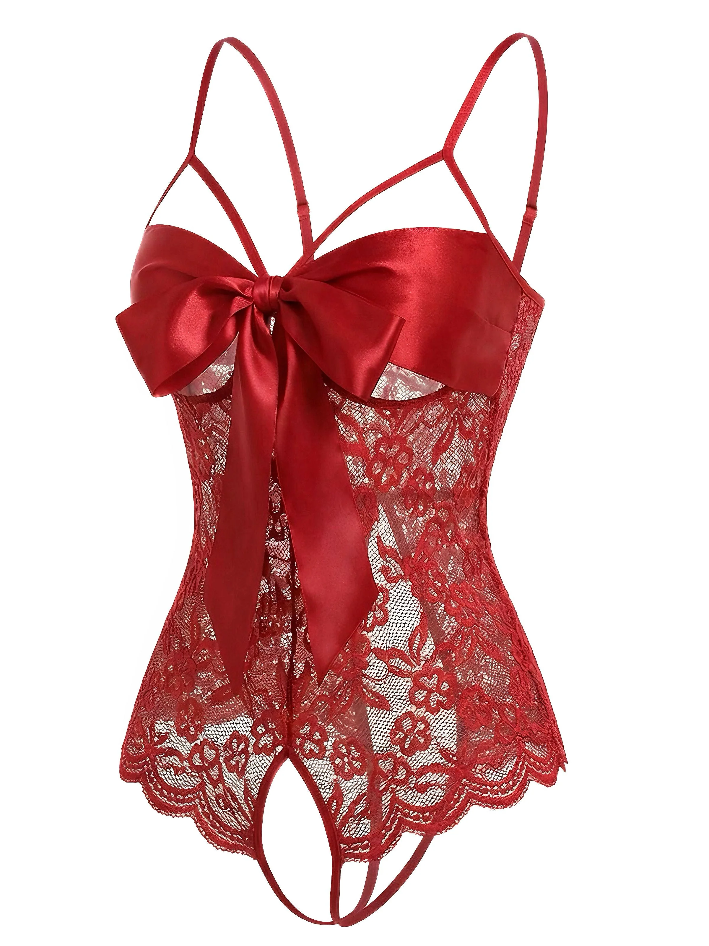 Schwarz 1970er Spitze Satin Bogen Verstellbar Träger Dessous - Image 9