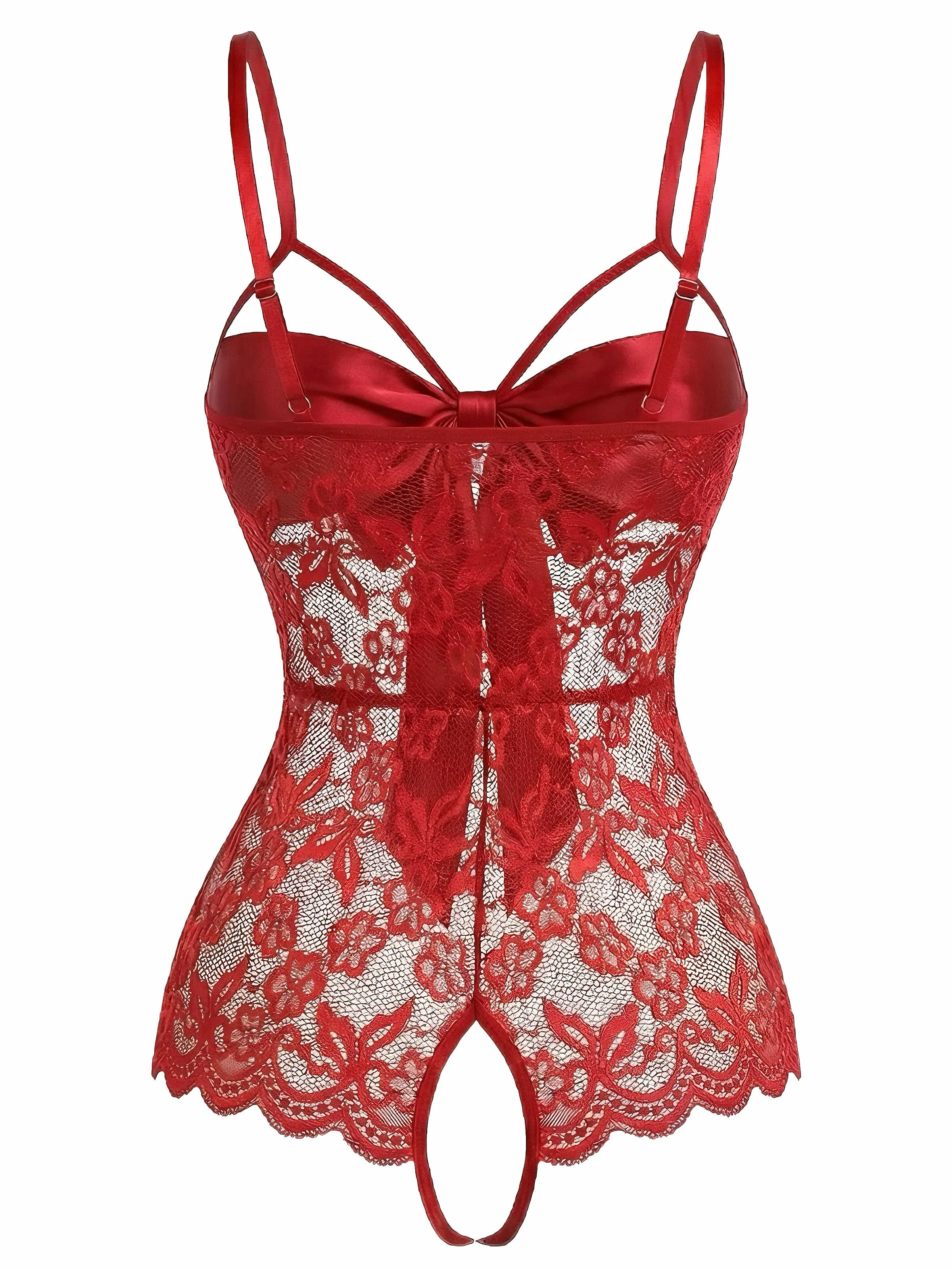 Schwarz 1970er Spitze Satin Bogen Verstellbar Träger Dessous - Image 10