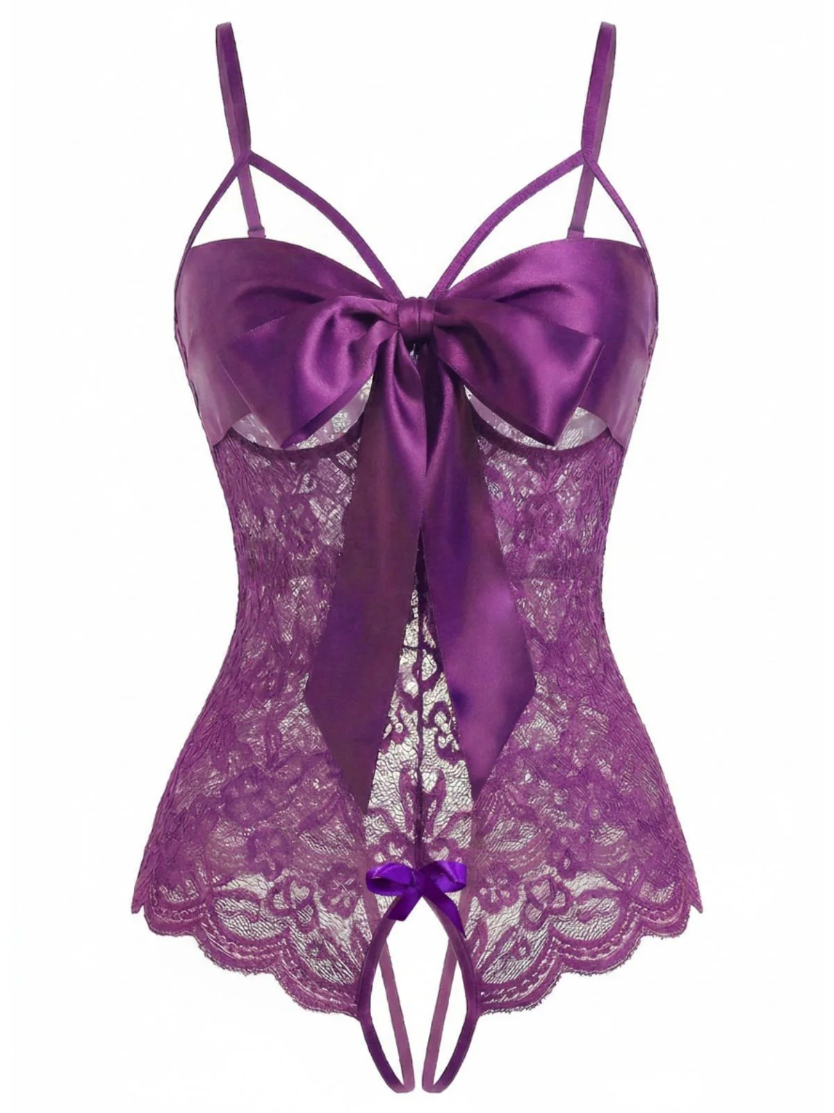 Schwarz 1970er Spitze Satin Bogen Verstellbar Träger Dessous - Image 5