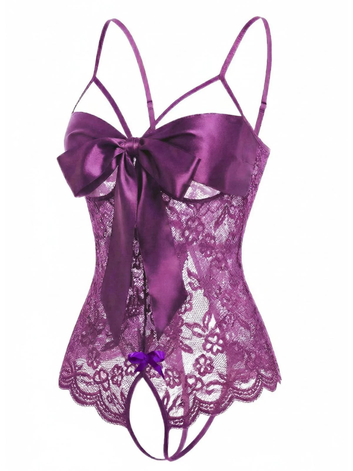 Schwarz 1970er Spitze Satin Bogen Verstellbar Träger Dessous - Image 6