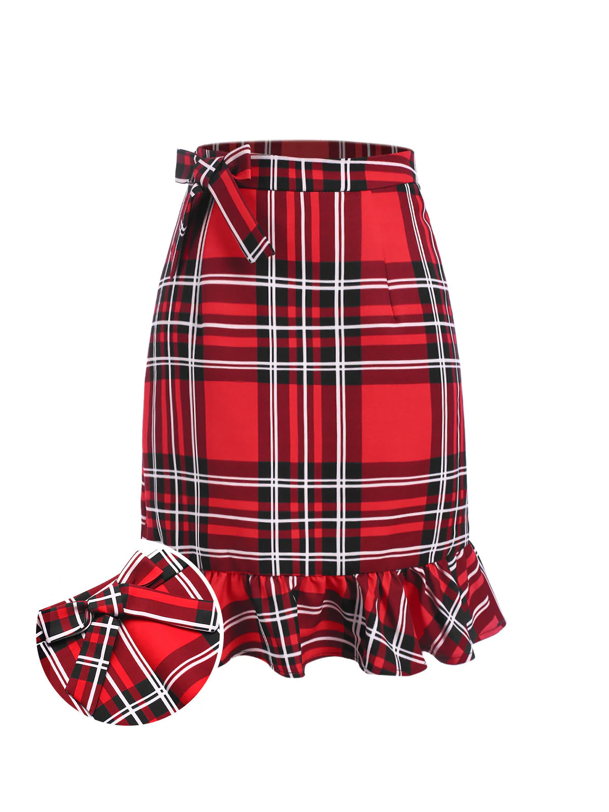 Rot 1970er Tartan Plaids Bogen Rüschen Rock