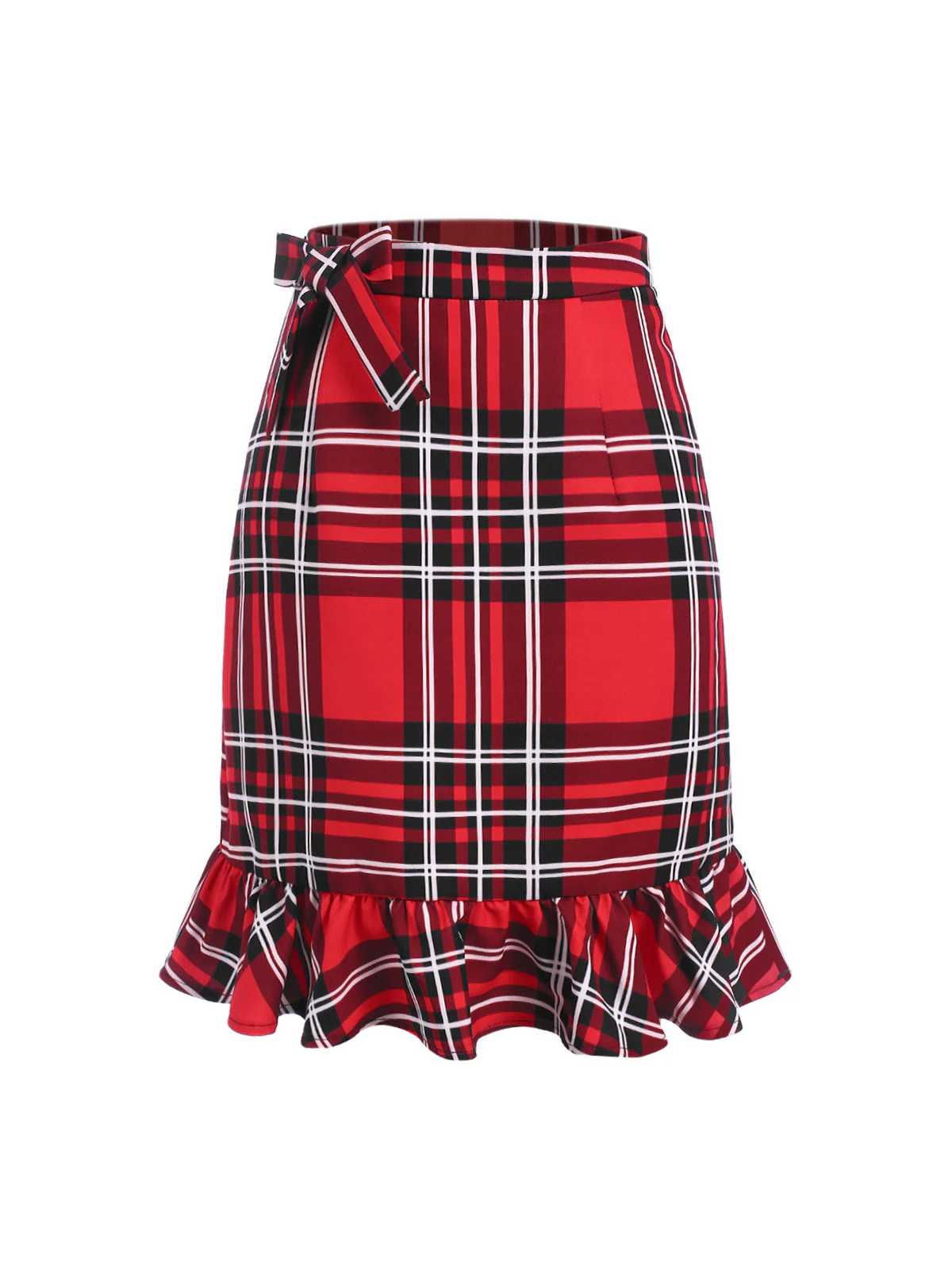 Rot 1970er Tartan Plaids Bogen Rüschen Rock - Image 2